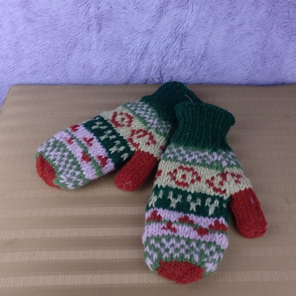 Fair Isle Wool Mittens 100%YAK Wool Fleece Lined Nordic Chunky Knit Mde in Nepal - Picture 2 of 11